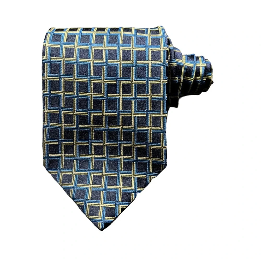 Escada Mens Tie Necktie Multicolor Windowpane 100% Silk Tied Woven Italy 57.5